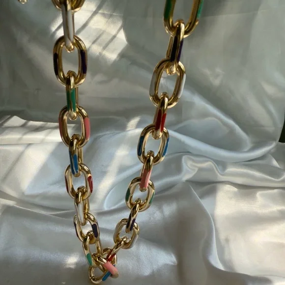 Multicolor Gold Chain Necklace and Bracelet Set - Picture 8 of 17